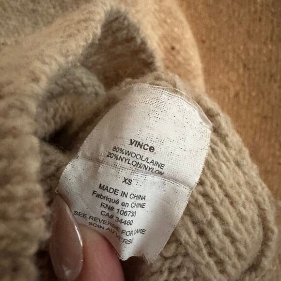 VINCE Turtleneck Sweater Chunky Wool Blend Oversized Speckled Beige XS Preppy - Picture 7 of 11